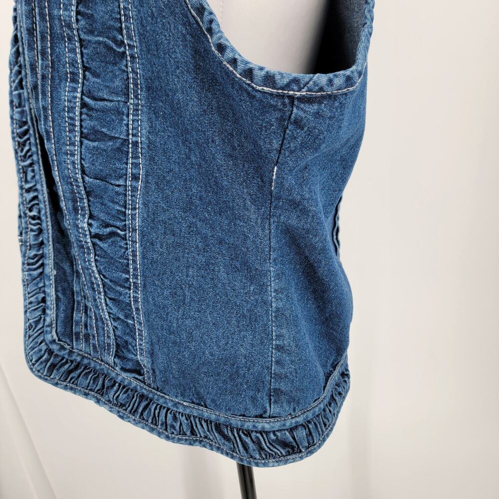 Passports Denim Vest Womens XL Blue Textured Trim Hook and Eye Closure Vintage - Picture 10 of 14